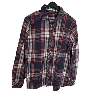 Depart West Madras Flannel Casual Button Shirt Mens Size Large Blue Orange Plaid